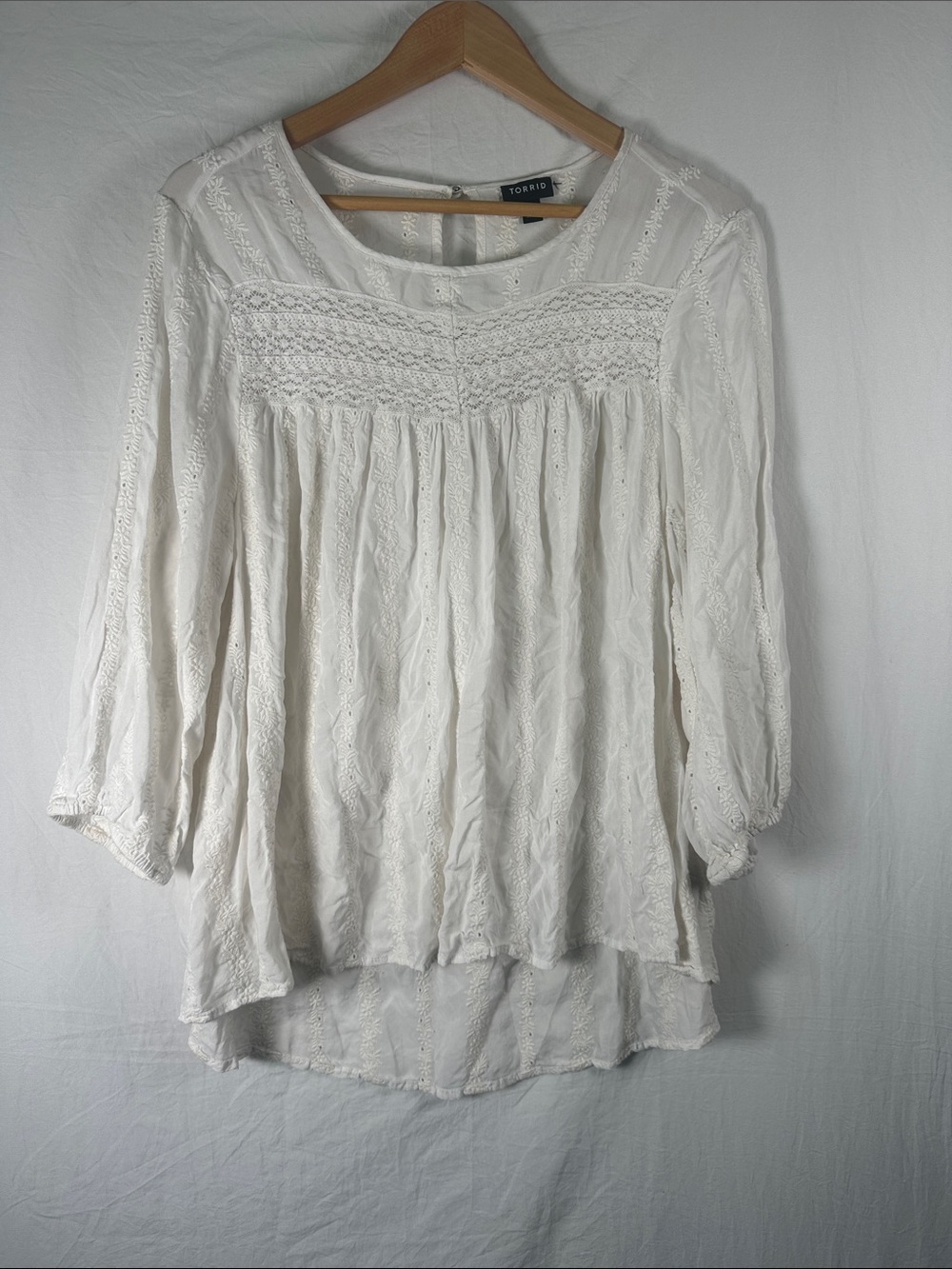 torrid White Embroidered Smocked Tunic Top
